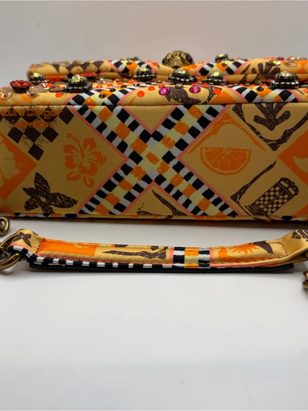 Kurt Geiger Orange Floral-Embellished Crossbody Kensington Bag
